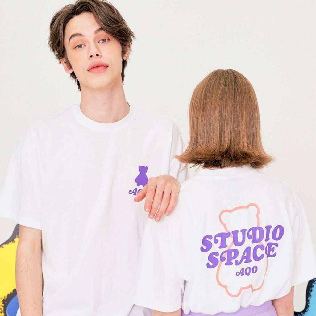 AQO Studiospace Lettering T-shirt in White, retailing at SGD56.90 at StyleupK korean fashion online